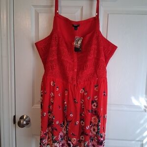 Torrid Red Floral Lace Tank Top Button Front Sleeveless Plus Size 5X Cami